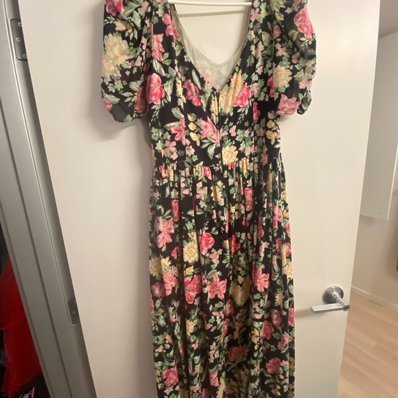 Laura Ashley Pink Red Maxi Sundress with Puff Sleeves for Weddings - Picture 5 of 6